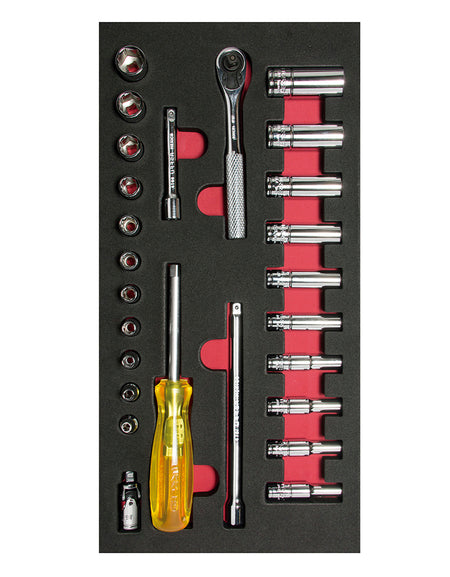 Juego dados y acc. 1/4"-SAE cortos & largos 26 pzs Urrea