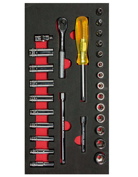 Juego dados y acc 1/4" Métricos cortos & largos 28 pzs Urrea