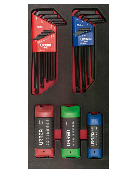 Juego 22 llaves hex L y 24 llaves navaja SAE, MM, TORX Urrea