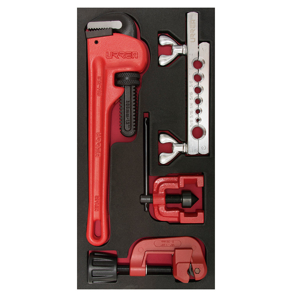 Juego llave stillson, cortatubos y avellanador 3 pzs Urrea