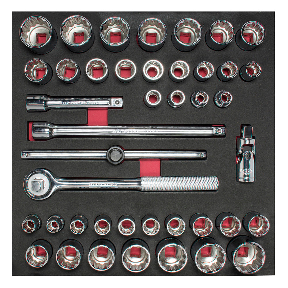 Juego de dados y acc 1/2" SAE & Métricos 42 pzs Urrea