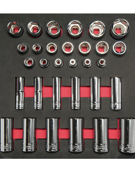 Juegos de dados cuadro 1/2" SAE cortos & largos 31 pzs Urrea