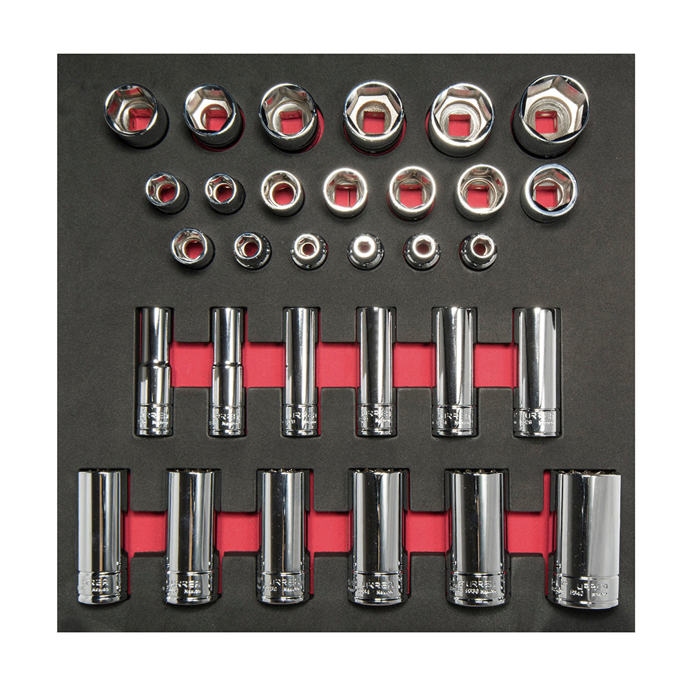 Juegos de dados cuadro 1/2" SAE cortos & largos 31 pzs Urrea