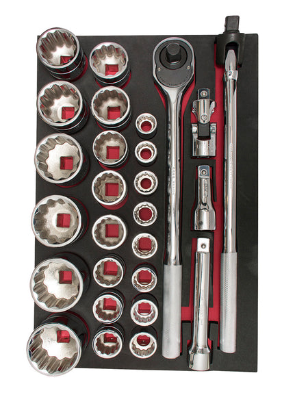 Juego de dados y acc. Cuadro 3/4" - Métrico 27 pzs Urrea