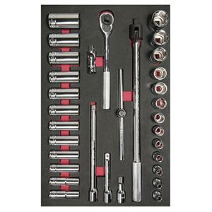 Juego de dados y accesorios cuadro 1/2" - SAE - Cortos & Largos - 32 piezas