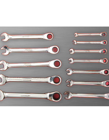 Juego 12 llave combinadas matraca pulg Urrea.