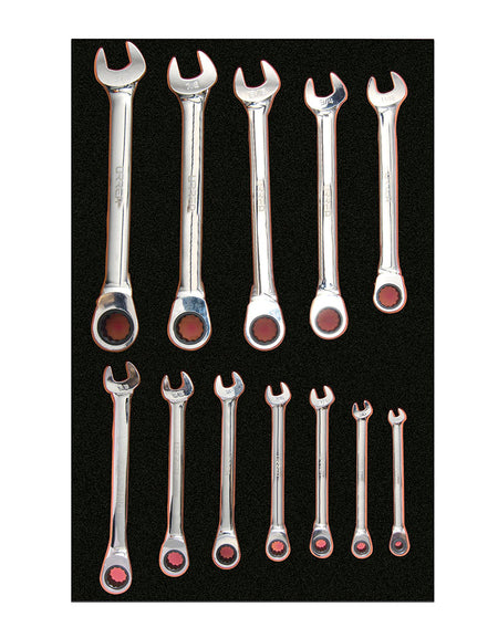 Juego de 12 llaves combinadas de matraca SAE Urrea