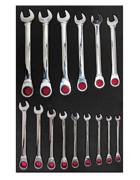 Juego de 15 llaves combinadas de matraca Métrico Urrea