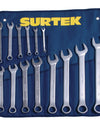 Surtek Juego 14 llaves comb satinadas 12 puntas en pulgadas