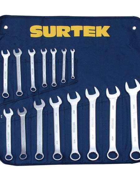 Surtek Juego 15 llaves combinadas satin. 12 puntas métricas