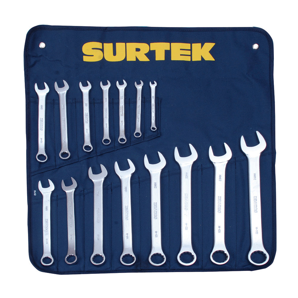 Surtek Juego 15 llaves combinadas satin. 12 puntas métricas