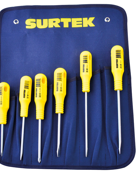 Juego de 6 destornilladores amarillos combinado Surtek