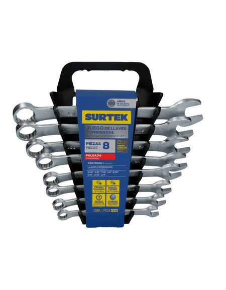 Juego 8 llaves combinadas métricas satinadas rack Surtek