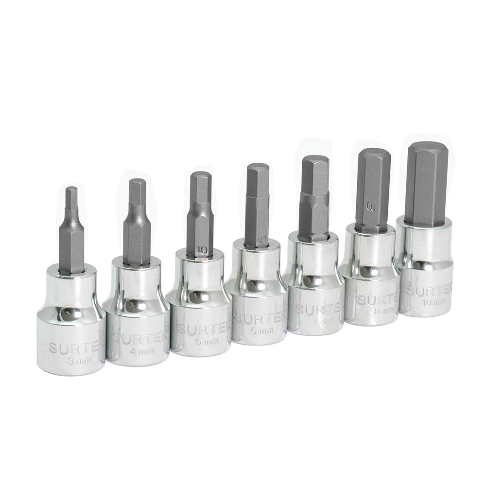 Surtek Juego de 7 dados punta hexagonal métricos 1/4"