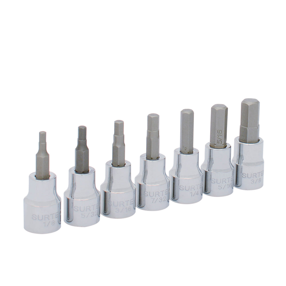 Surtek Juego de 7 dados punta hexagonal en pulgadas 1/4"