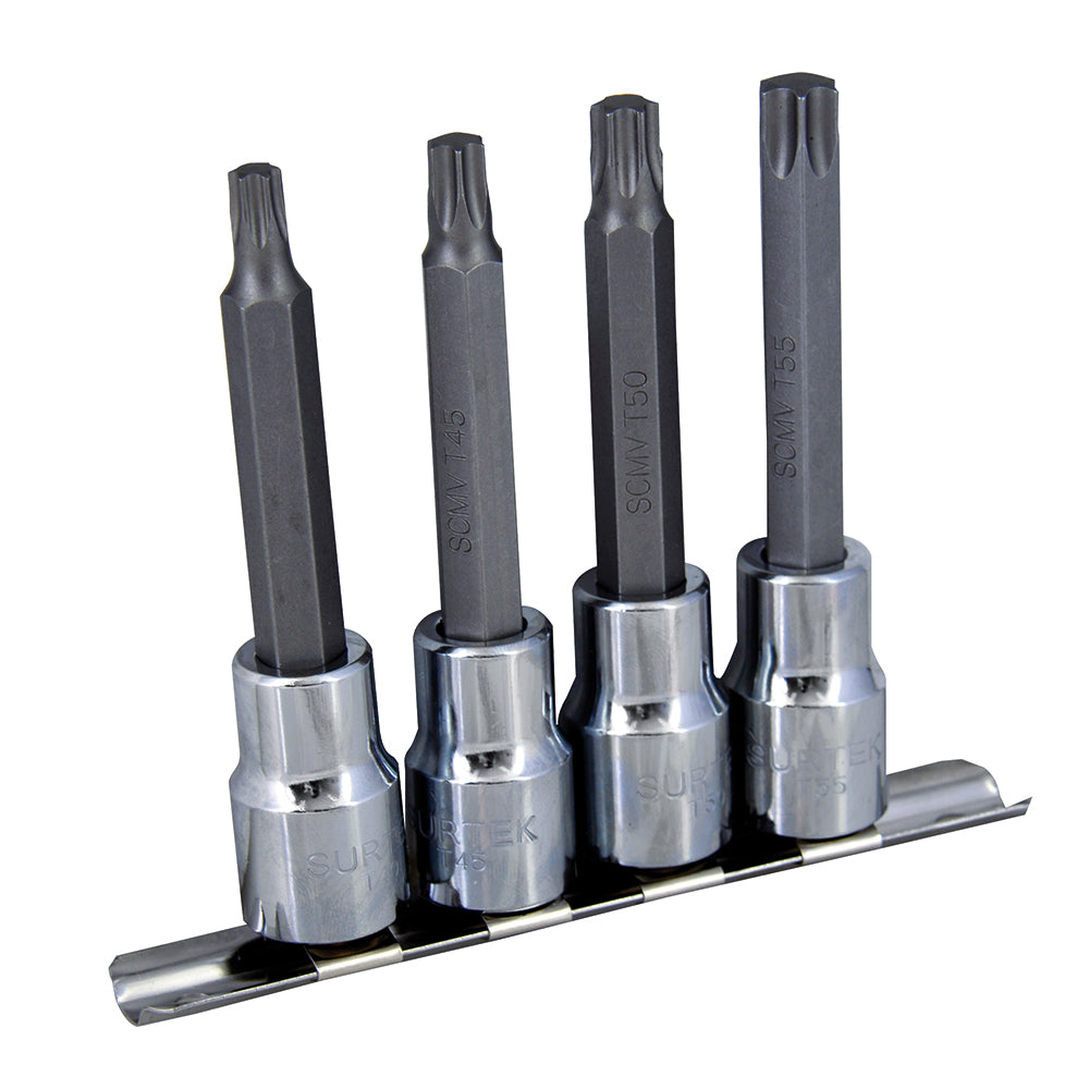 Surtek Juego de 4 dados punta larga Torx® 1/2"