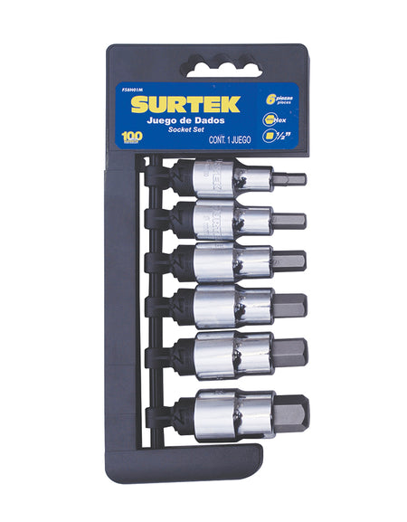 Surtek Juego de 6 dados punta hexagonal métricos 1/2"