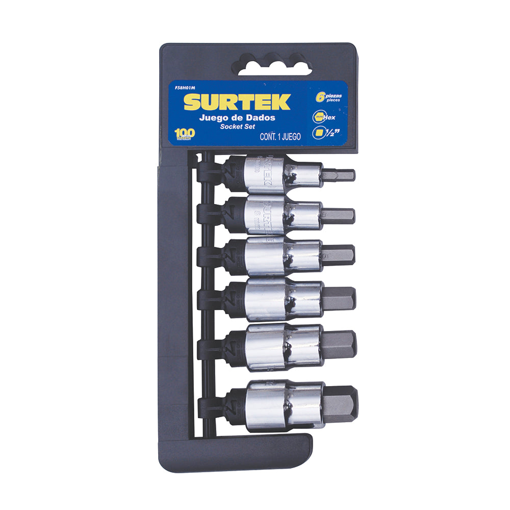 Surtek Juego de 6 dados punta hexagonal métricos 1/2"