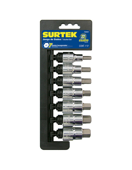 Surtek Juego de 7 dados punta hexagonal en pulgadas 1/2"