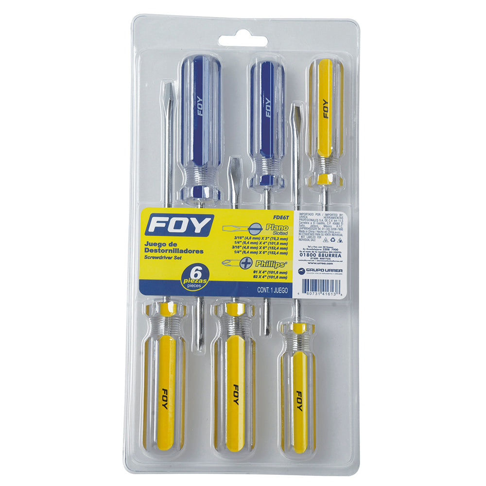 Juego de 6 destornilladores mango PVC combinado Foy