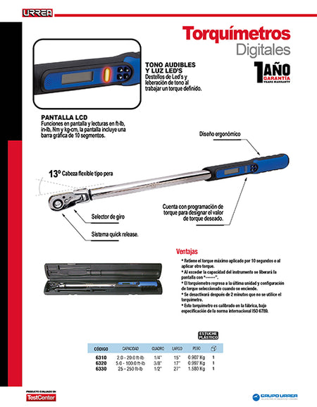 Torquímetro digital 1/2" 25-250 ft-lb Urrea