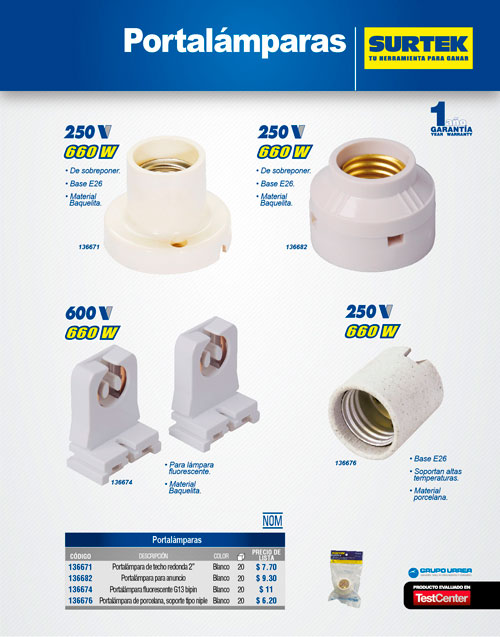 Portalámpara de baquelita redondo para techo 2" 250V Surtek