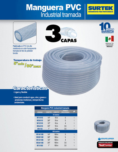 Manguera industrial tramada 1/4" 10m Surtek
