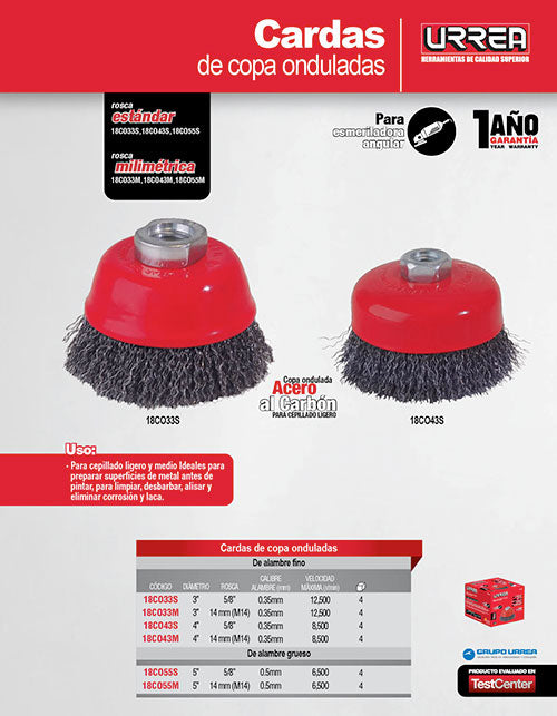 Carda copa ondulada 5"x 0.50 rM14 Urrea