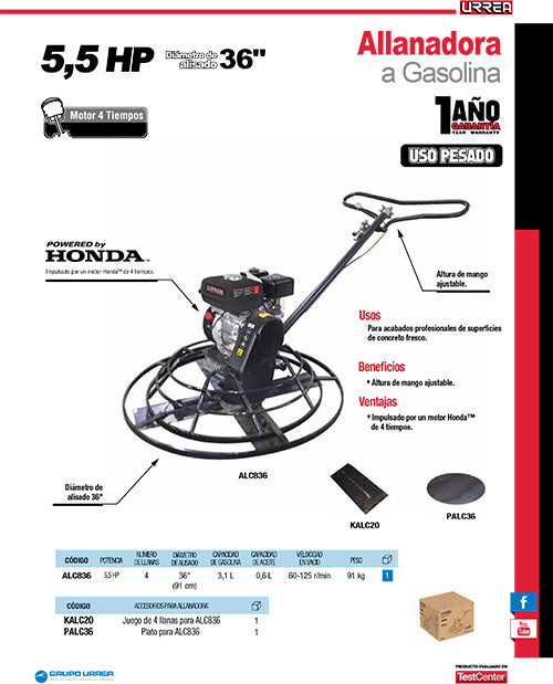 Plato para ALC836 Urrea