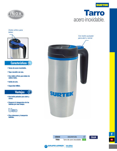 Tarro de acero inoxidable 400ml Surtek