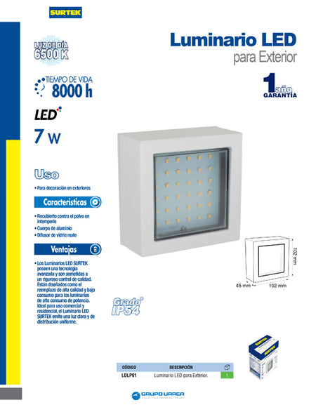 Luminario LED cubo para exterior Surtek