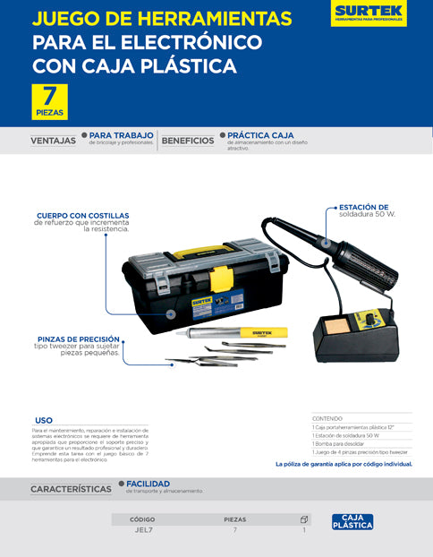 Juego de 7 herramientas para electrónica Surtek