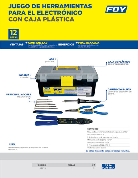 Juego de 12 herramientas para electrónica Foy