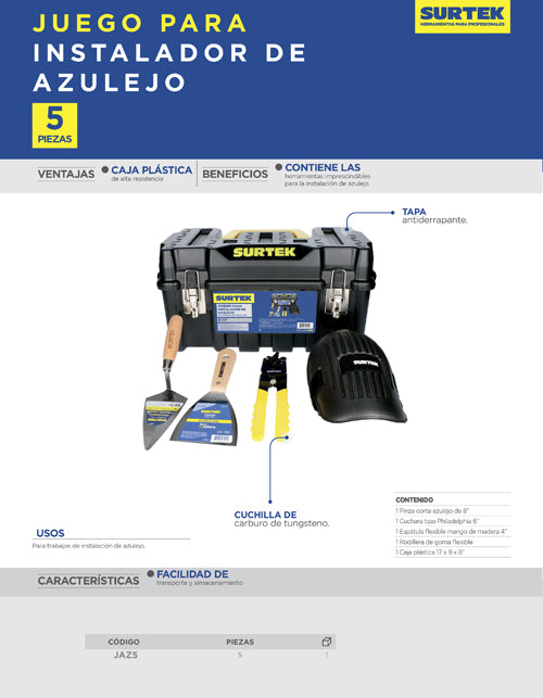 Juego de herramientas para instalador de azulejo de 5 piezas Surtek