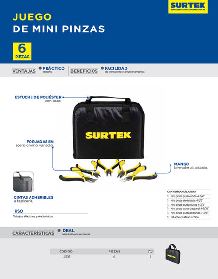 Juego de 6 mini pinzas Surtek