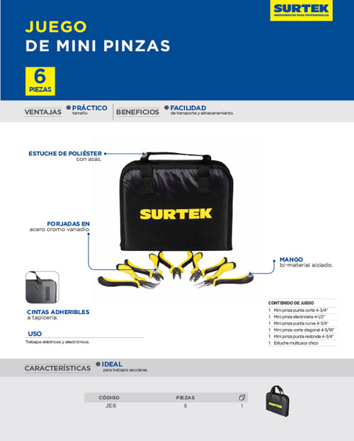 Juego de 6 mini pinzas Surtek