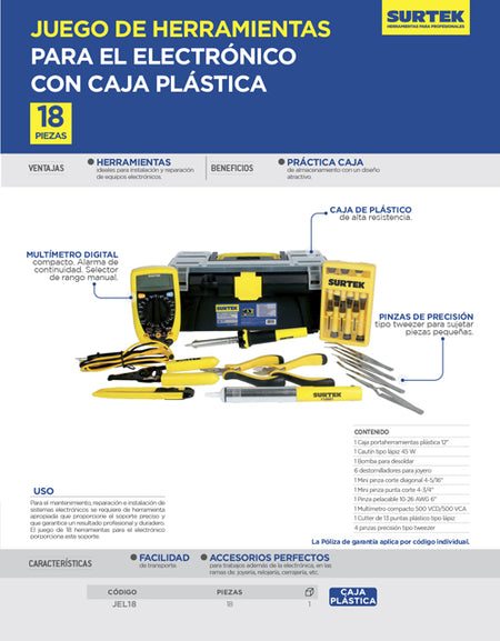 Juego De 18 Herramientas Para Electrónica Surtek