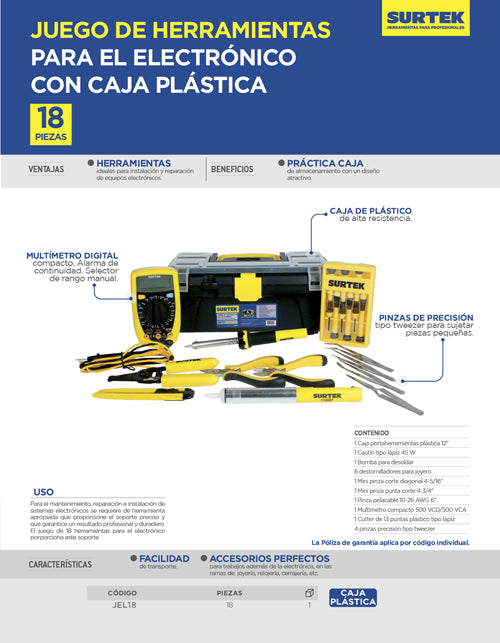 Juego De 18 Herramientas Para Electrónica Surtek