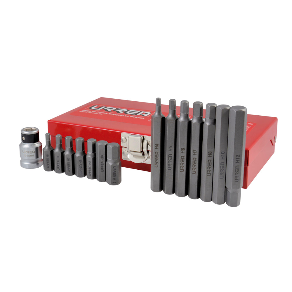 Juego puntas hex métricas hexágono 3/8" adaptador 1/2" Urrea