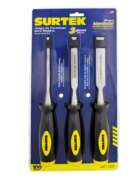 Juego de 3 formones 1/4, 1/2 y 3/4" Surtek