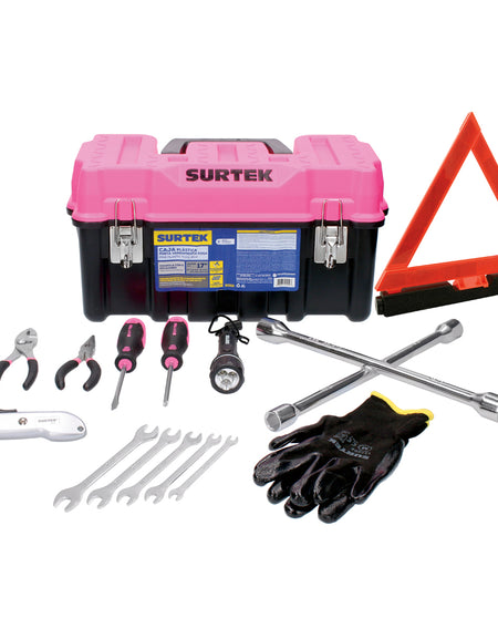 Surtek Juego De Herramientas Automotriz Con Caja Plástica Rosa