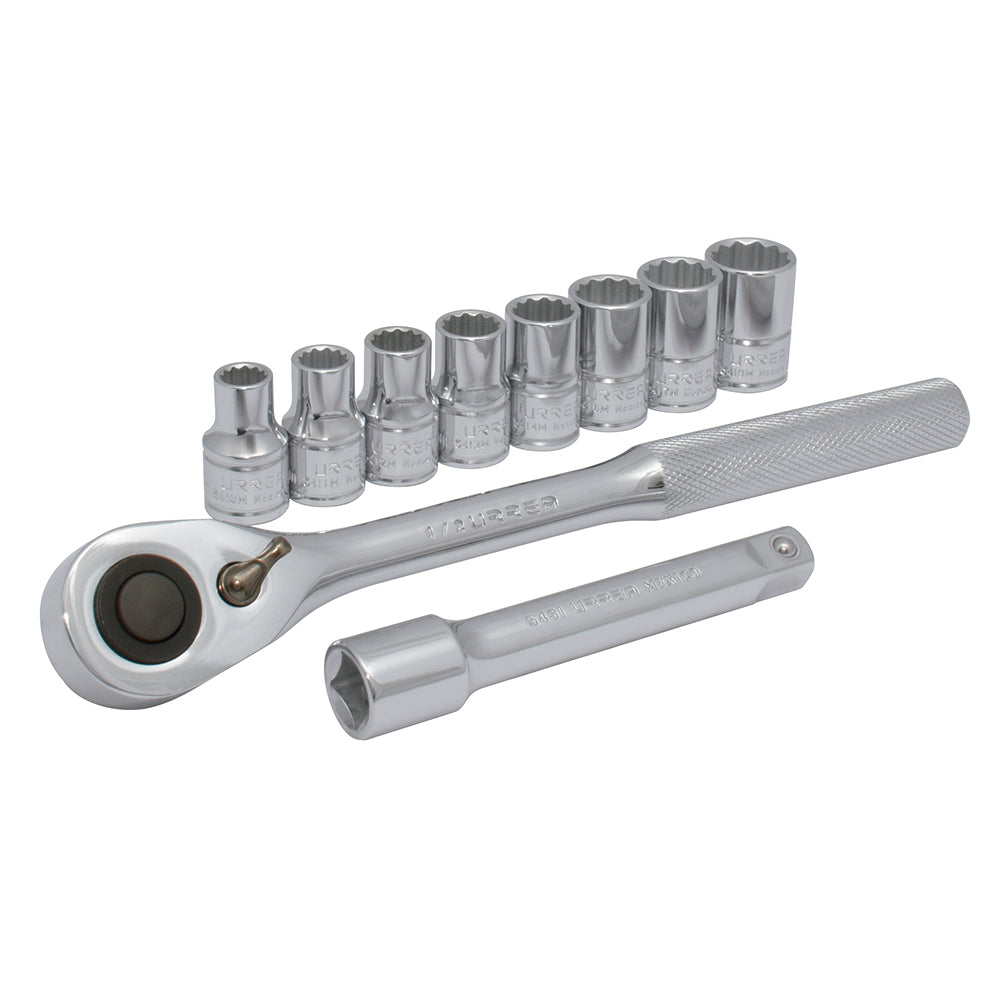 Juego de 10 dados y accesorios métricos 1/2" Urrea