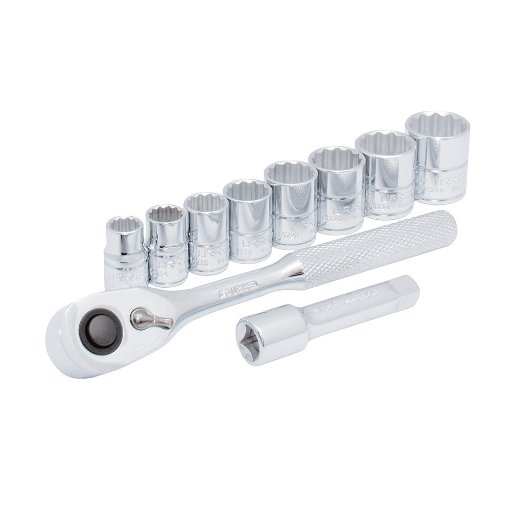 Juego de 10 dados y accesorios métricos 3/8" Urrea