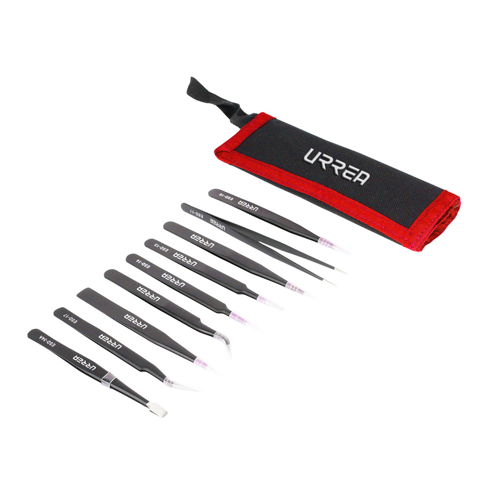 Juego de 9 pinzas de precisión ESD Urrea