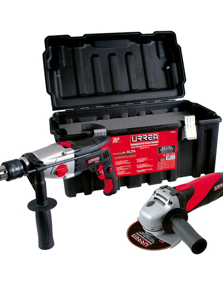 Juego herramienta eléctrica en caja plástica 3 piezas Urrea