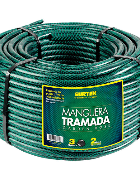 Manguera tramada verde 3/4" rollo 100m Surtek