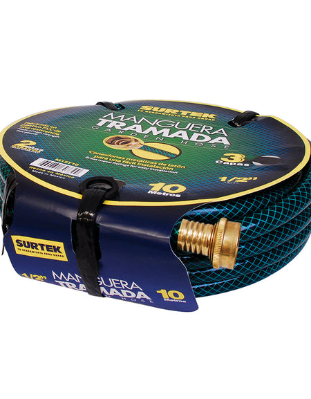 Surtek Manguera tramada verde 3/4" armada conector metal 25m