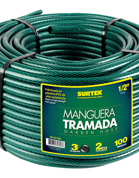Surtek Manguera tramada verde 5/8" rollo 100m