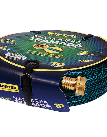 Surtek Manguera tramada verde 5/8" armada conector metal 25m