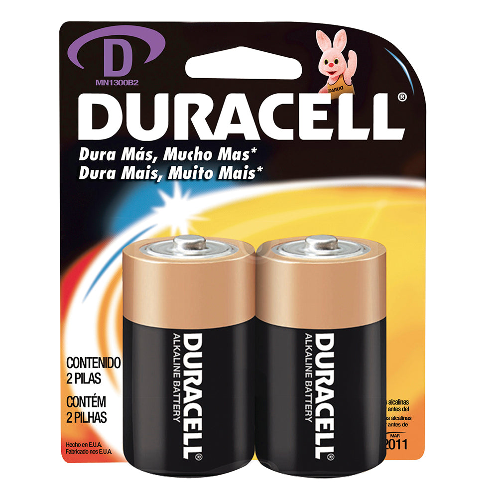 Pila alcalina marca Duracell® D con 2 piezas Surtek